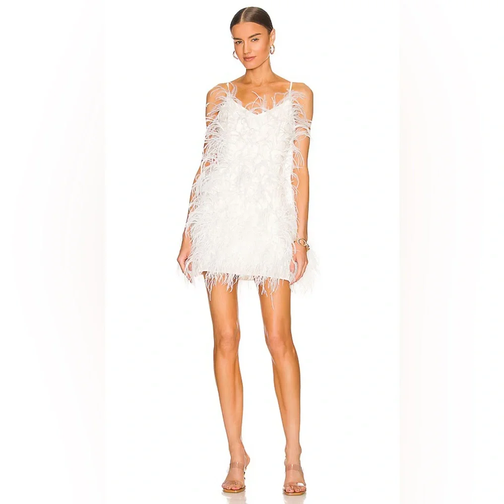cult gaia White Feathered Mini Dress - Picture 1 of 7